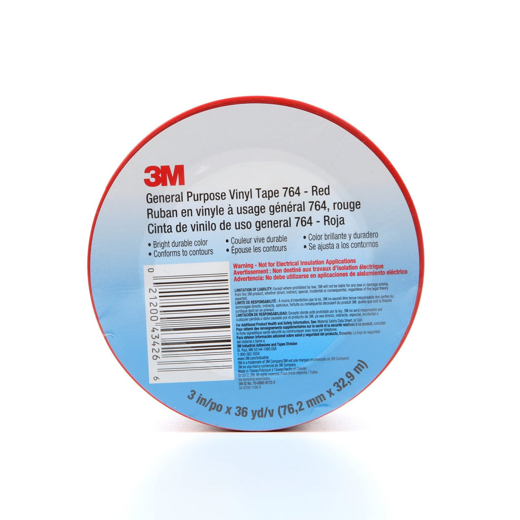 3M General Purpose Vinyl Tape 764 Red, 3 in x 36 yd 5.0 mil, 12