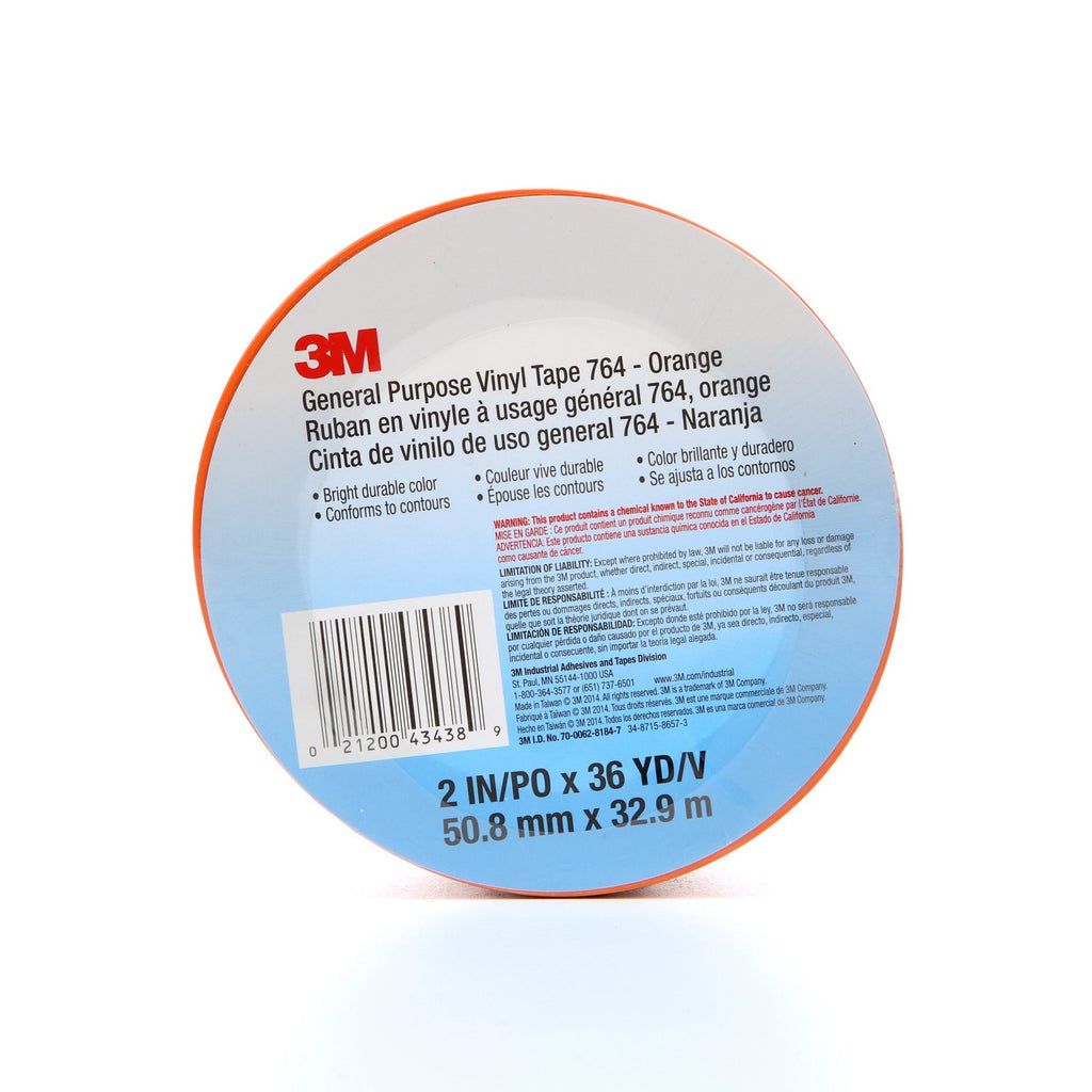 3M General Purpose Vinyl Tape 764 Orange, 2 in x 36 yd 5.0 mil,