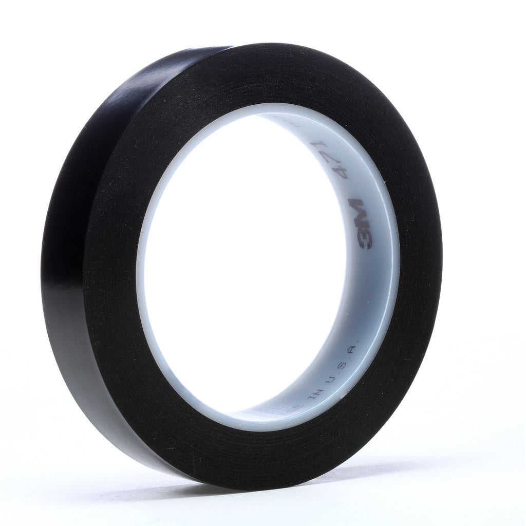 3M Vinyl Tape 471 Black, 1/2 in x 36 yd, 72 per case Bulk