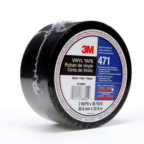 3M Vinyl Tape 471 Black, 1 in x 36 yd, 36 per case Boxed