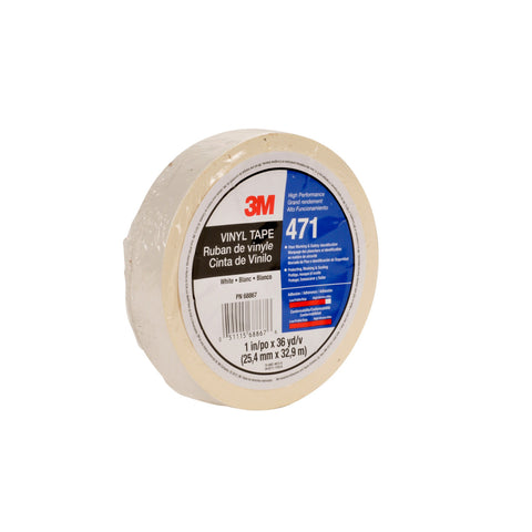 3M Vinyl Tape 471 White, 1/2 in x 36 yd, 12 per box 6 boxes per