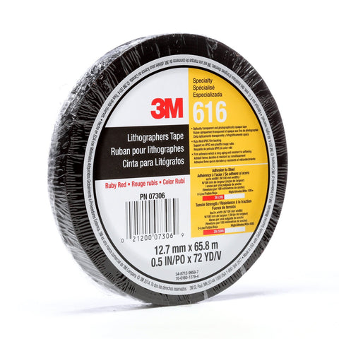 3M Lithographers Tape 616 Ruby, 1/2 in x 72 yd 2.4 mil, 72 per c