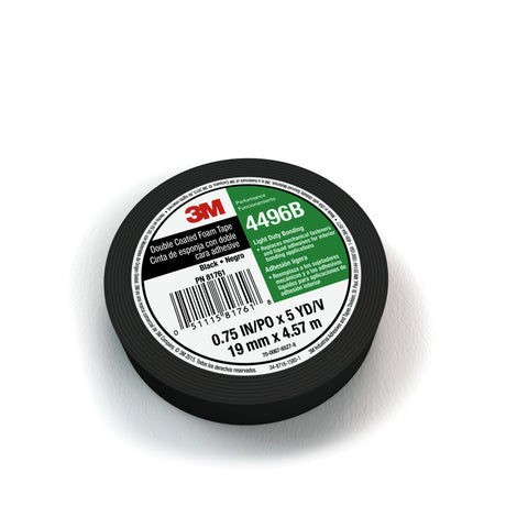 3M Double Coated Polyethylene Foam Tape 4496 Black, 1/2 in x 36