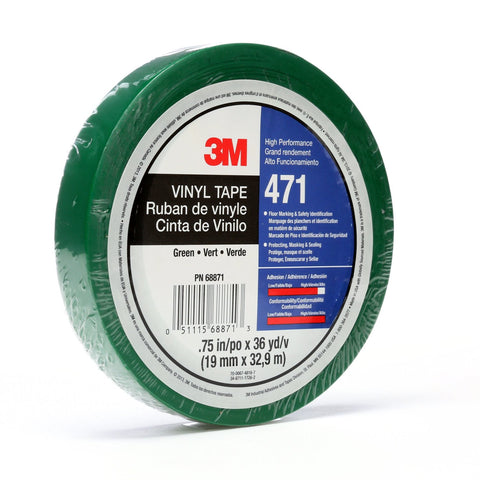 3M Vinyl Tape 471 Green, 1/8 in x 36 yd, 144 per case Boxed