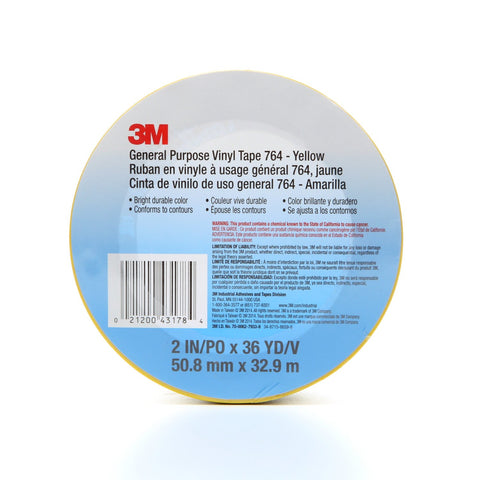 3M General Purpose Vinyl Tape 764 Yellow, 2 in x 36 yd 5.0 mil,