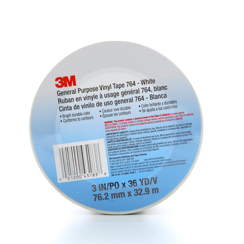 3M General Purpose Vinyl Tape 764 White, 3 in x 36 yd 5.0 mil, 1