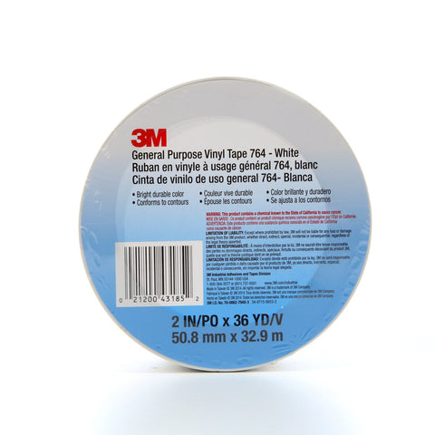 3M General Purpose Vinyl Tape 764 White, 2 in x 36 yd 5.0 mil, 2