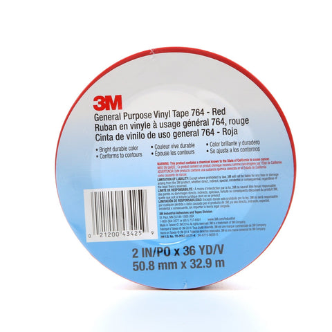 3M General Purpose Vinyl Tape 764 Red, 2 in x 36 yd 5.0 mil, 24