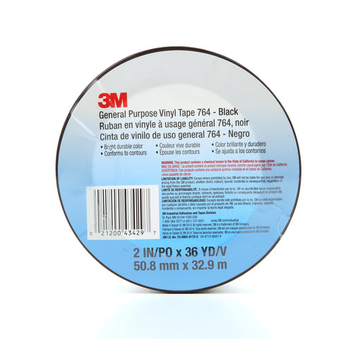 3M General Purpose Vinyl Tape 764 Black, 2 in x 36 yd 5.0 mil, 2