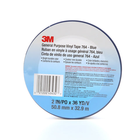 3M General Purpose Vinyl Tape 764 Blue, 2 in x 36 yd 5.0 mil, 24