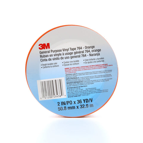3M General Purpose Vinyl Tape 764 Orange, 2 in x 36 yd 5.0 mil,